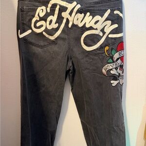 Ed Hardy Women's Black Jeans with Skull and Heart Design